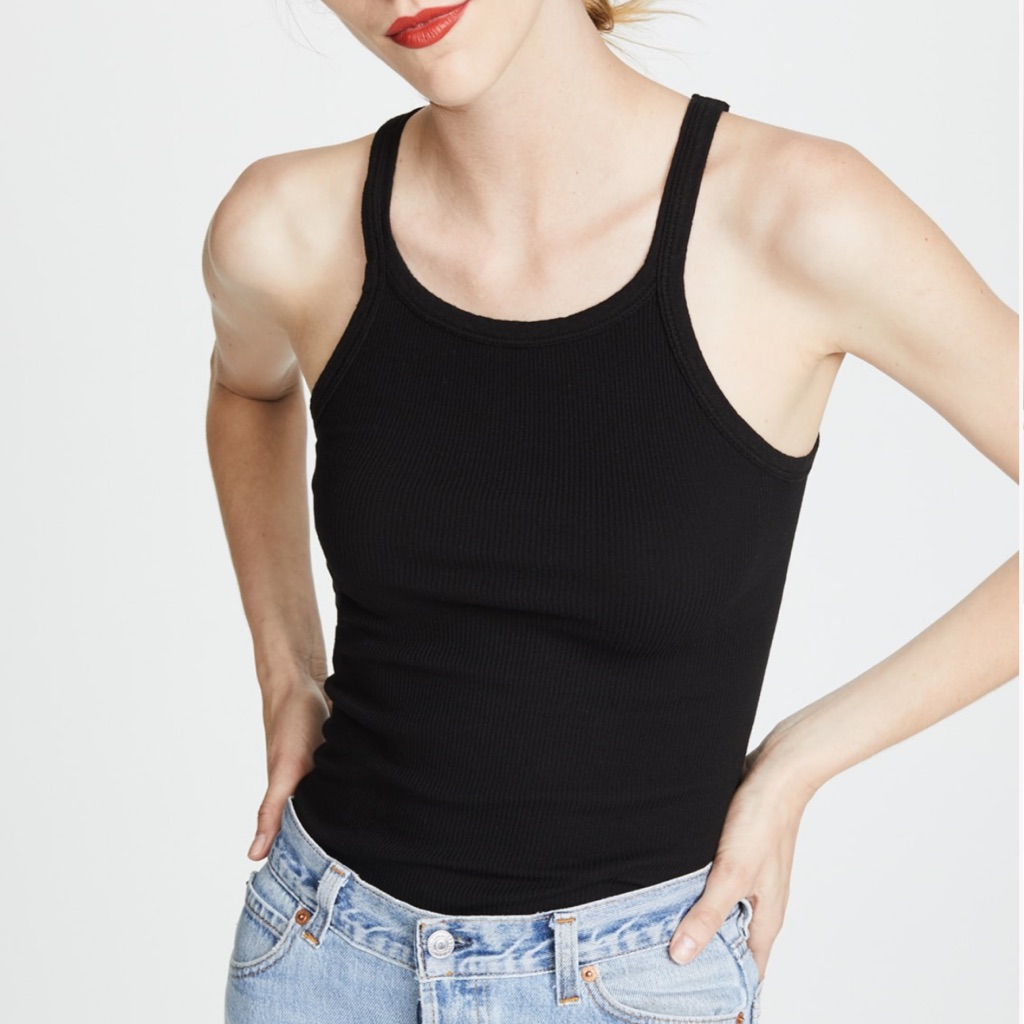 Redone X Hanes Black Ribbed Tank Top